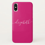 Capa Para iPhone Da Case-Mate Magenta Cor-de-rosa Branca Moderna Elegante Chic S<br><div class="desc">Capa de telefone de Nome de Script Chic Elegante Moderno e Moderno Cor-de-Rosa Magenta Personalizada. Personalize-o com o seu nome para um design exclusivo de cinta.</div>