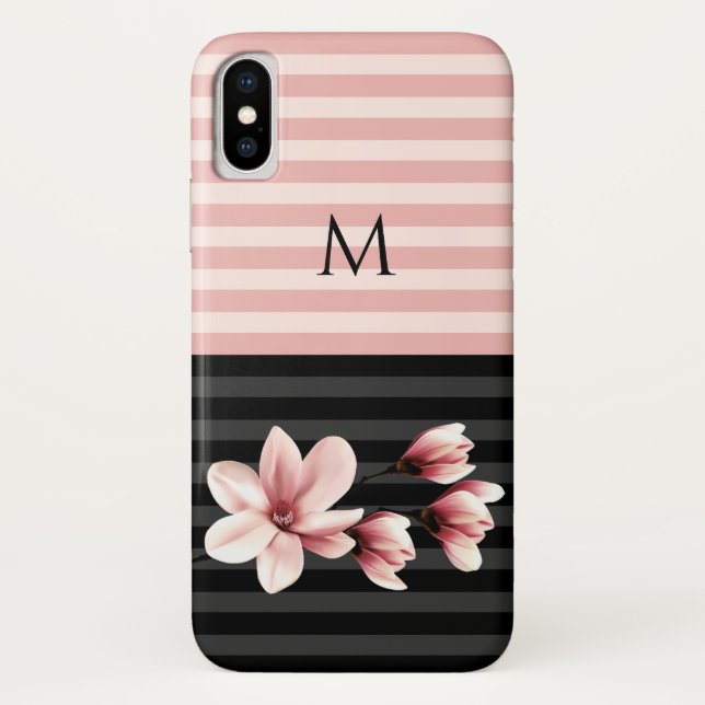 Capa Para iPhone, Case-Mate Magnolias Monogramas Pretas e Esmagadas (Verso)