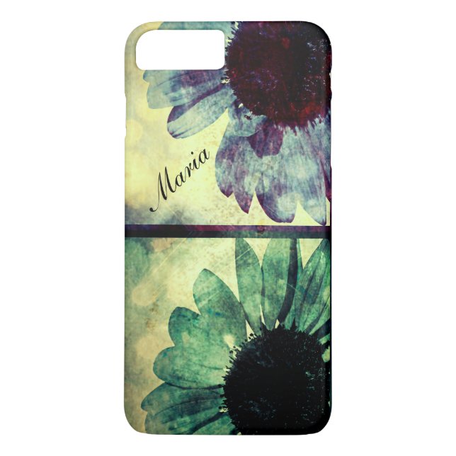 Capa Para iPhone, Case-Mate Maiúscula Verde e Azul Girassóis Art iPhone 7+ (Verso)