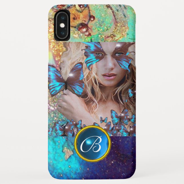 CAPA PARA iPhone, Case-Mate  MALA AZUL, MONOGRAMA TEAL DOURADA GEM GEM (Verso)
