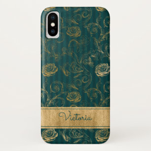 Capa Para iPhone X Maleta, Preto, Rosa de gabinete Dourado, gabinete