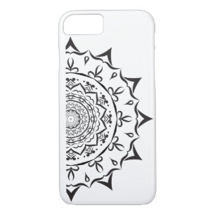Capa iPhone 8/7 Mandala. Padrão oriental redondo preto e branco