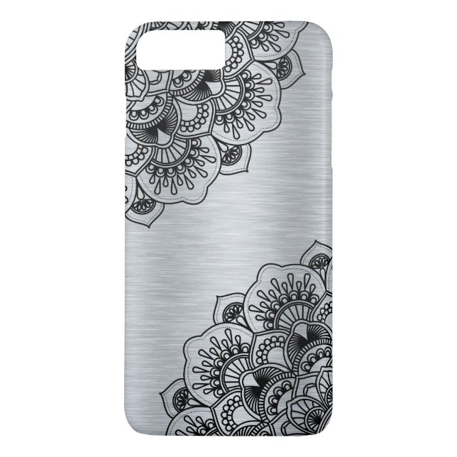 Capa Para iPhone, Case-Mate Mandala preta elegante com fundo metálico prateado (Verso)