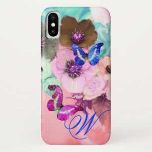 CAPA PARA iPhone X  MANTEIRAS, ROSAS DE TEAL DE PINCO E FLORES DE ANEM