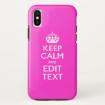 Capa Para iPhone XS Mantenha-se Calmo Personalizado Mantenha o seu tex<br><div class="desc">Um sotaque cor-de-rosa quente vibrante personalizado, estilo Mantenha Calma e Mantenha-se Calmo, dizendo em um presente personalizado. Humorístico ou caprichoso experimente suas palavras criativas nas duas linhas editáveis de texto. Lembre-se de usar letras CAPITAL para obter melhores resultados. Use o link "Perguntar a este Designer" para entrar em contato conosco...</div>