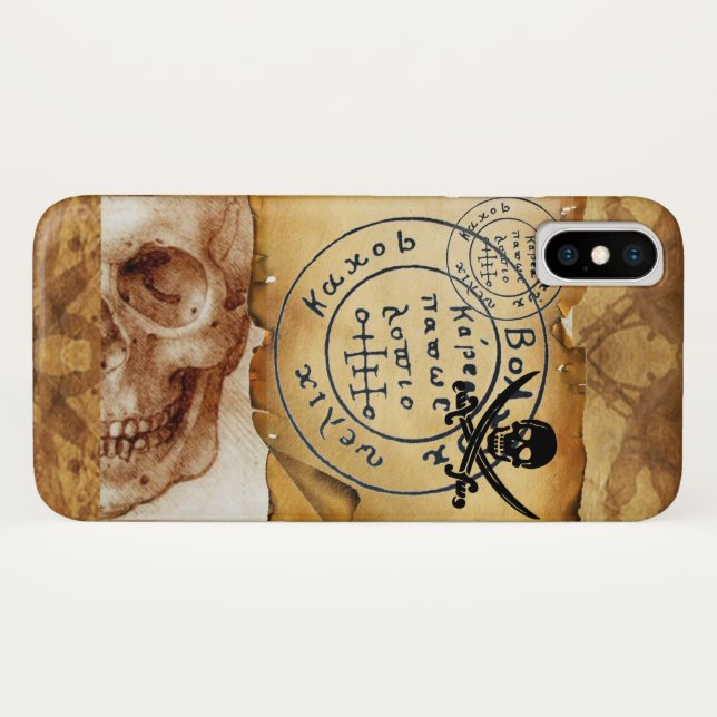 CAPA PARA iPhone, Case-Mate  MAPA DO TESOURO DOS PIRATAS ANTIGOS, CRÂNIO E ESPA (Verso (Horizontal))