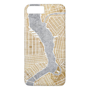 Capa iPhone 8 Plus/7 Plus Mapa dourado da cidade de New York