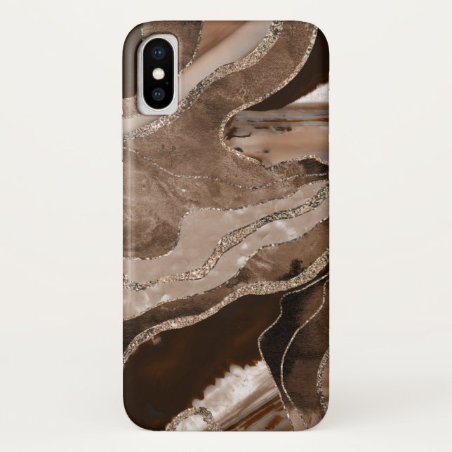 Capa Para iPhone, Case-Mate Marble Castanho Agate Glitter Dourado Glam #1  (Verso)