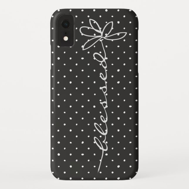 Capa Para iPhone, Case-Mate Margarida abençoada em preto com bolinhas brancas (Verso)