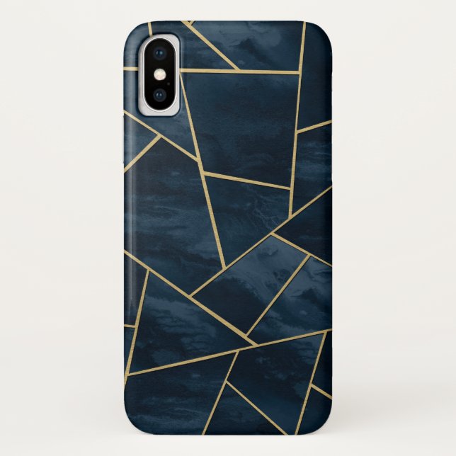 Capa Para iPhone, Case-Mate Marinho azul Dourado geométrico à meia-noite #1 (Verso)