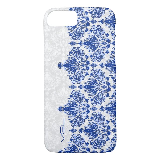 Capa Para iPhone, Case-Mate Marinho Azul e Damascos Florais Brancos (Verso)