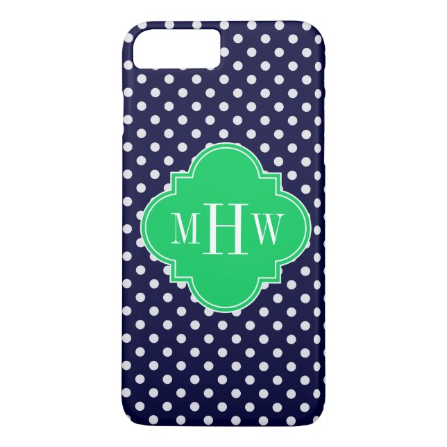 Capa Para iPhone, Case-Mate Marinho Bolinhas branca Emerald Quatrefoil 3 Monog (Verso)