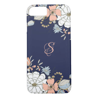 Capa iPhone 8/7 Marinho Cor-de-Rosa Azul Floral Personalizado