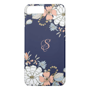 Capa iPhone 8 Plus/7 Plus Marinho Cor-de-Rosa Azul Floral Personalizado
