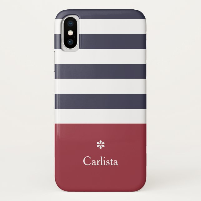 Capa Para iPhone, Case-Mate Marinho largo Blue Horizontal Stripes Red Name Dai (Verso)