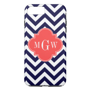 Capa iPhone 8 Plus/7 Plus Marinho Lg Chevron Coral Vermelho Quatrefoil 3 Mon