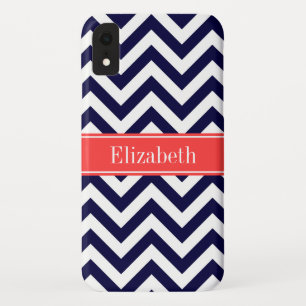 Capa Para iPhone XR Marinho Lg Chevron Coral Vermelho Quatrefoil Nome