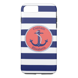 Capa iPhone 8 Plus/7 Plus Marinho náutico e coral da âncora personalizados