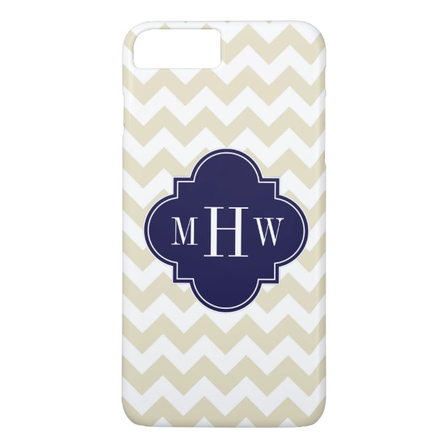 Capa Para iPhone, Case-Mate Marinho Quatrefoil Branco Beige Chevron 3 Monogram (Verso)