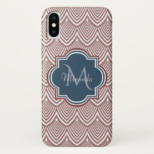 Capa Para iPhone X Marinho Vermelho Escuro Deco Scallops Blue Monogra