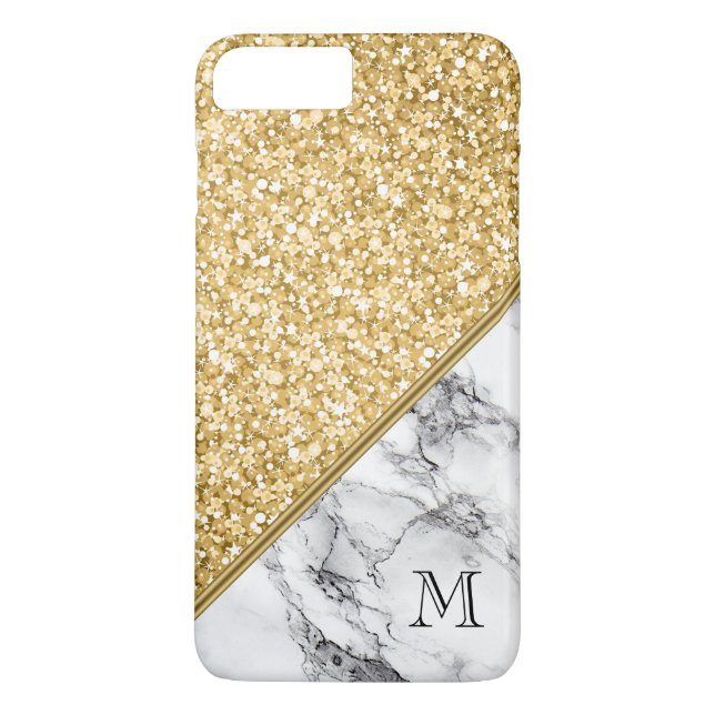Capa Para iPhone, Case-Mate Mármaco branco branco preto, Dourado, monograma (Verso)