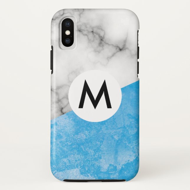 Capa Para iPhone, Case-Mate mármore com textura azul com monograma (Verso)