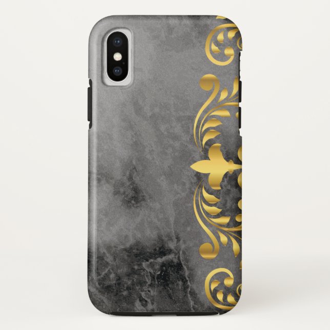 Capa Para iPhone, Case-Mate mármore preto com padrão floral dourado (Verso)