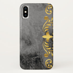 Capa Para iPhone Da Case-Mate mármore preto com padrão floral dourado