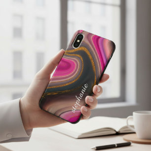 Capa Para iPhone Da Case-Mate Mármore Rosa e Dourado Monograma