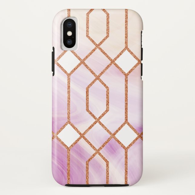 Capa Para iPhone, Case-Mate Mármore Rosa Geométrico de Ferro Dourado (Verso)