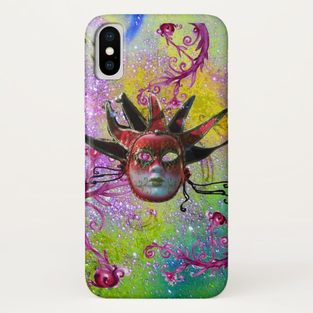 Capa Para iPhone, Case-Mate MASCARADA verde-roxo,  DE MÁSCARA VERMELHA PRETA (Verso)