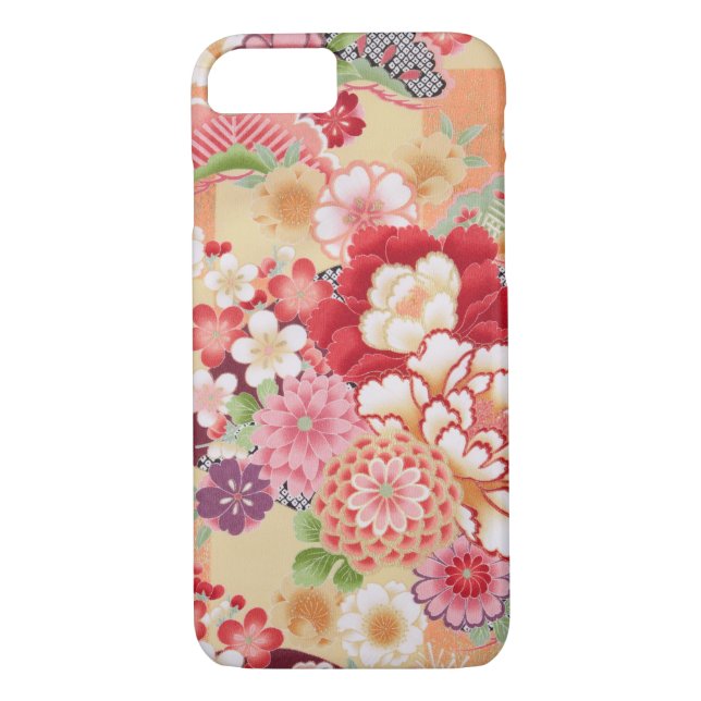 Capa Para iPhone, Case-Mate Matéria têxtil japonesa do QUIMONO, flor (Verso)