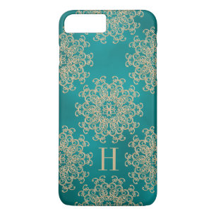Capa iPhone 8 Plus/7 Plus Medalha Dourada Exótica e Teal Monogramada