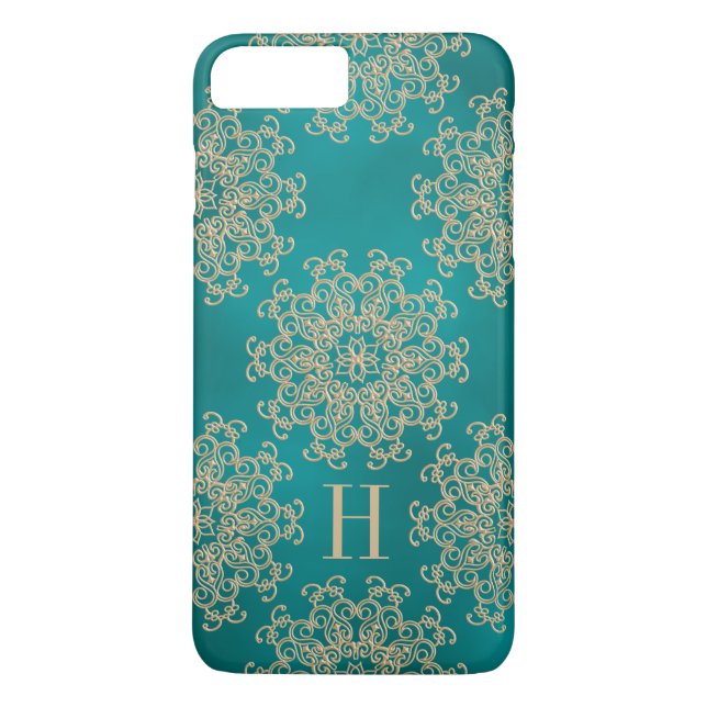 Capa Para iPhone, Case-Mate Medalha Dourada Exótica e Teal Monogramada (Verso)