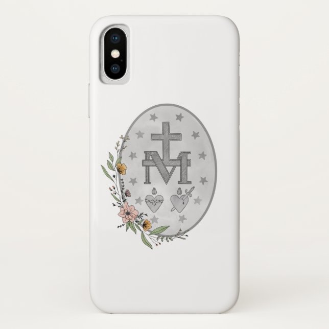 Capa Para iPhone, Case-Mate Medalha Miraculosa Floral  (Verso)
