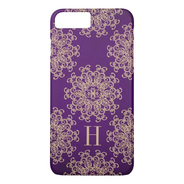 Capa Para iPhone, Case-Mate Medalhão de Monogramas Roxo e Dourado Exótico (Verso)