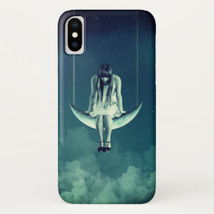 Capa Para iPhone X Menina da Vintage crescent lua gótica azul branco