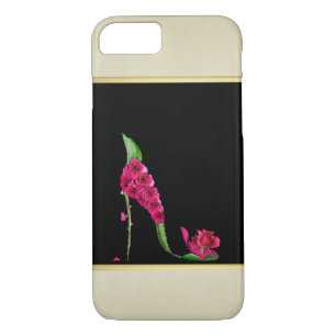 Capa iPhone 8/7 Menina Elegante Moderna, Preta, Névoa, Flor