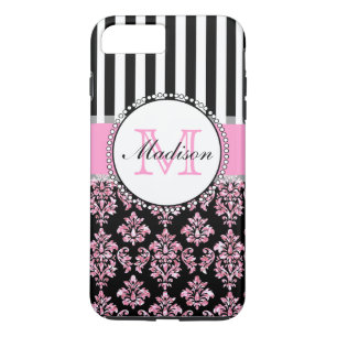 Capa iPhone 8 Plus/7 Plus Menina Moderna, cor de rosa, Damask Personalizado
