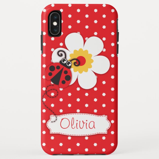 Capa Para iPhone, Case-Mate Meninas de joaninha brancas dão o nome vermelho (Verso)