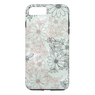 Capa iPhone 8 Plus/7 Plus Mint Black Rosa Dourado - mármore Floral