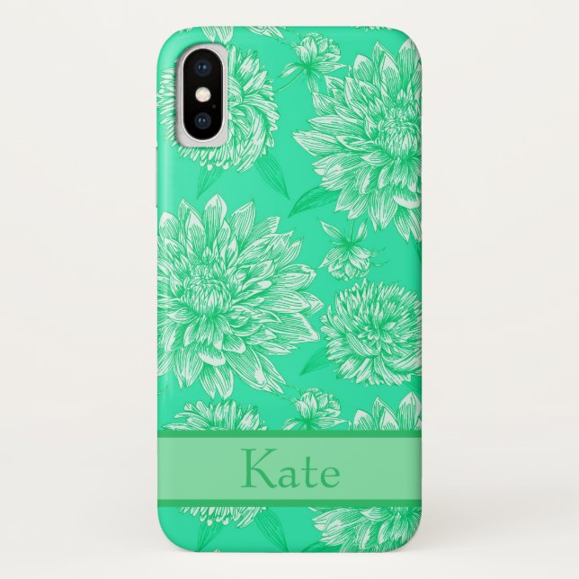 Capa Para iPhone, Case-Mate Mint Floral Monograma (Verso)