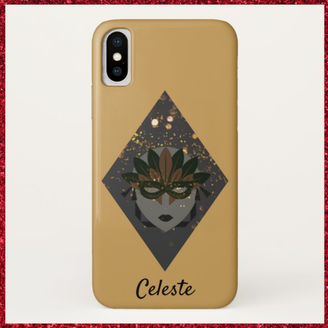 Capa Para iPhone, Case-Mate Misteriosa Mascarada de Bronze e Glitter Preto (Criador carregado)