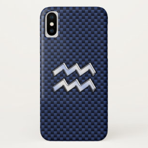 Capa Para iPhone X Modern Aquarius - Sinal de fibra de carbono azul m