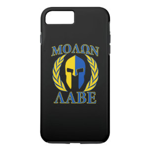 Capa iPhone 8 Plus/7 Plus Molon Labe Spartan Laurels Amarelo Azul Acentos
