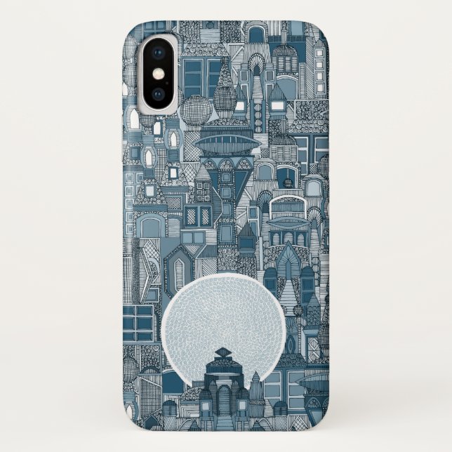 Capa Para iPhone, Case-Mate mono azul da cidade espacial (Verso)