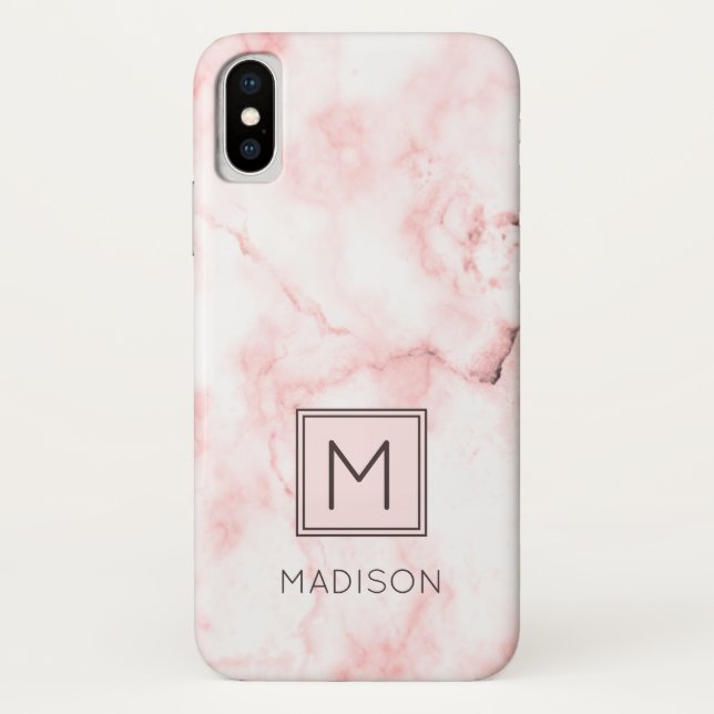 Capa Para iPhone, Case-Mate Monogram Girly Rosa Bege Mármore (Verso)