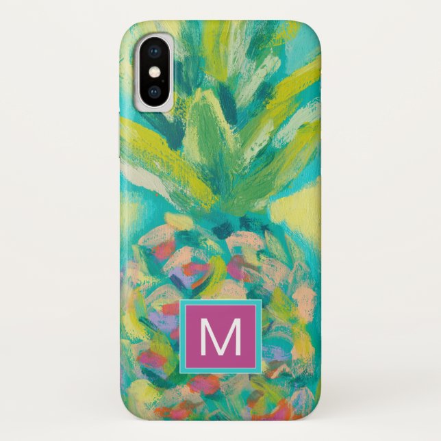 Capa Para iPhone, Case-Mate Monograma | Ananás tropical corado (Verso)