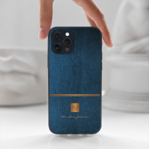 Capa Para iPhone Da Case-Mate Monograma azul brilhante de ouro elegante e luxo