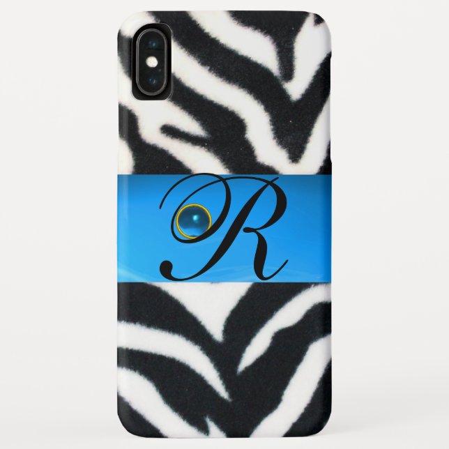 CAPA PARA iPhone, Case-Mate  MONOGRAMA AZUL DE GEM AZUL DE ZEBRA BRANCA PRETA, (Verso)
